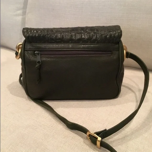 Croc Embossed Dark Olive Leather Bag - Picture 3 of 7